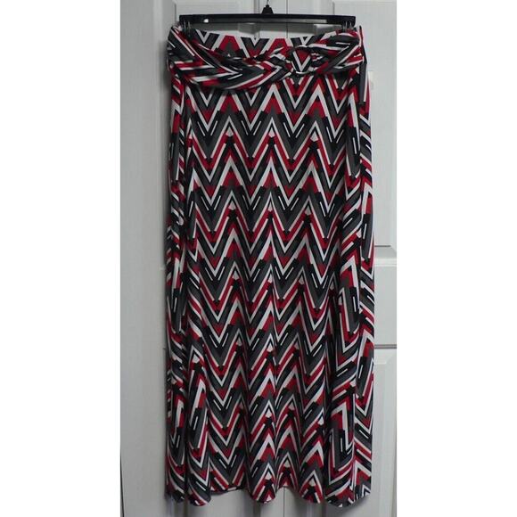 Rebecca Taylor O-Ring Chevron Print Maxi Skirt Red/Black/Grey/White Small $130 - Picture 1 of 5